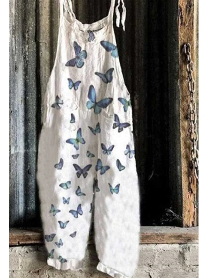 Lightweight artisanal jumpsuit in butterfly garden style