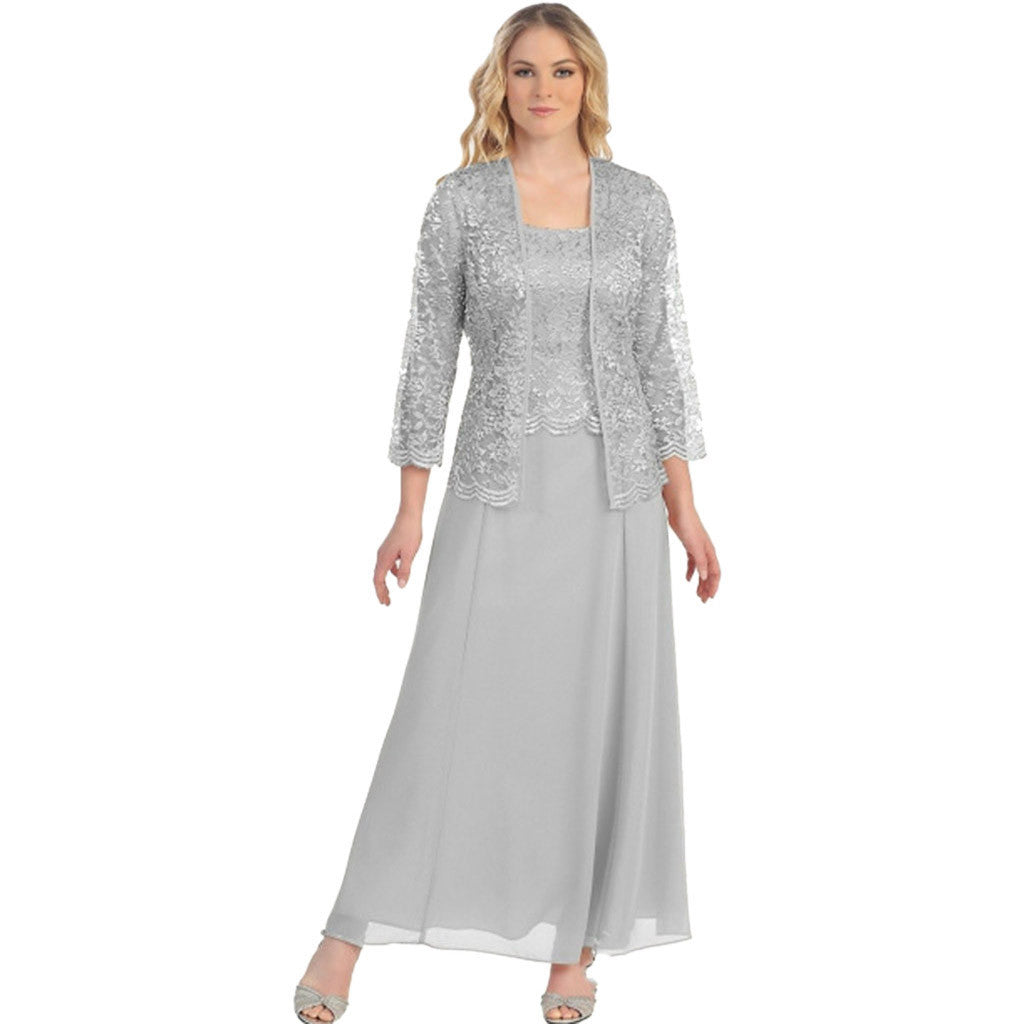 Adeline | Plus Size Chiffon Long Dress with Lace Cardigan