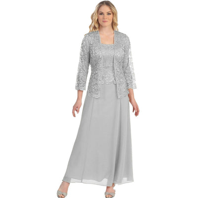 Adeline | Plus Size Chiffon Long Dress with Lace Cardigan