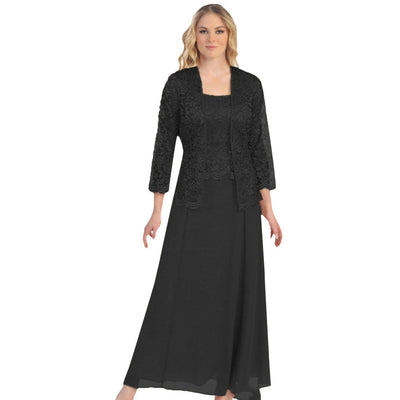 Adeline | Plus Size Chiffon Long Dress with Lace Cardigan