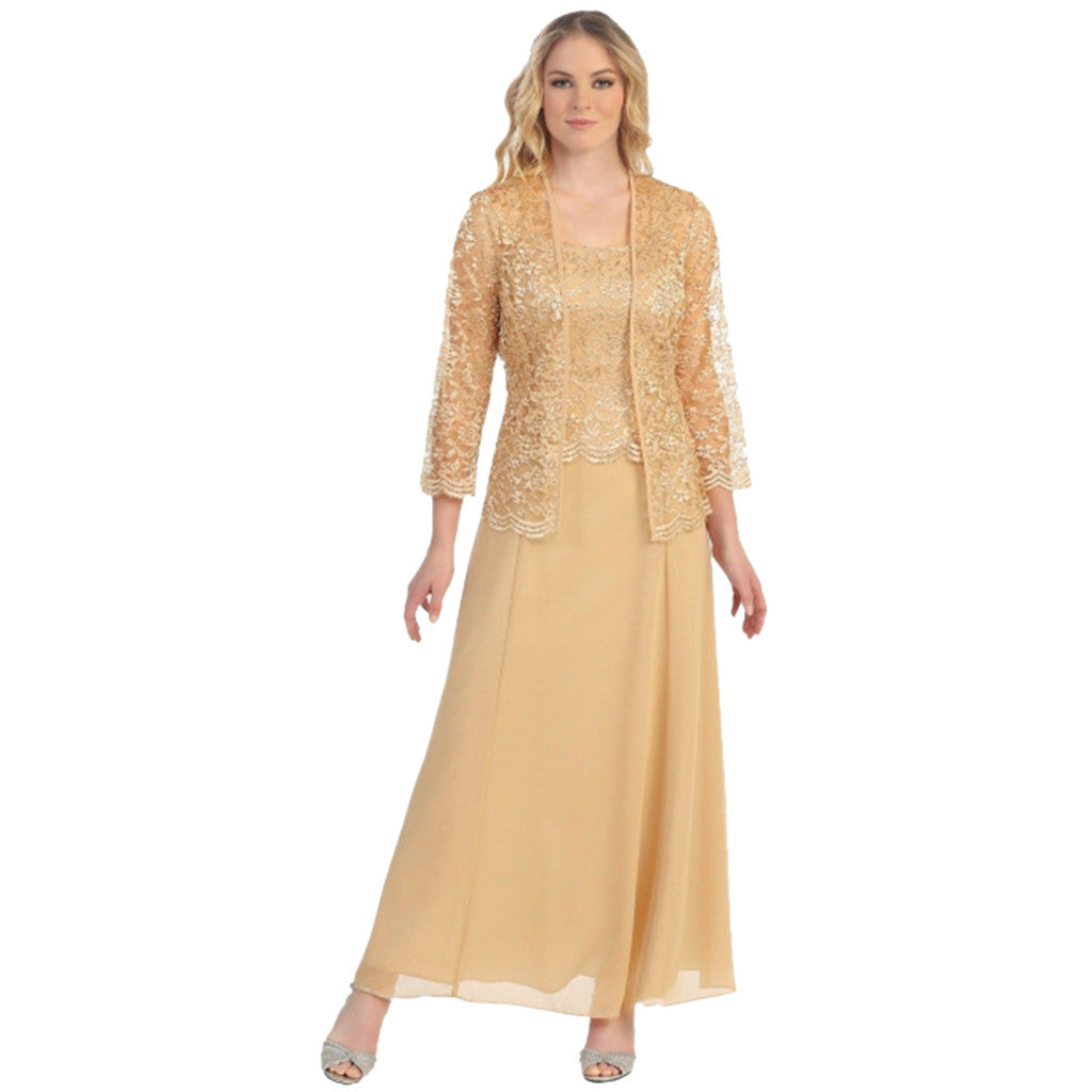 Adeline | Plus Size Chiffon Long Dress with Lace Cardigan