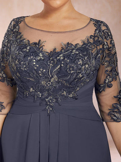 Celeste| A-Line Scoop Neck Chiffon with Appliqués & Ruffles