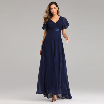 Celeste | Plus Size Double V-Neck Chiffon Evening Dress