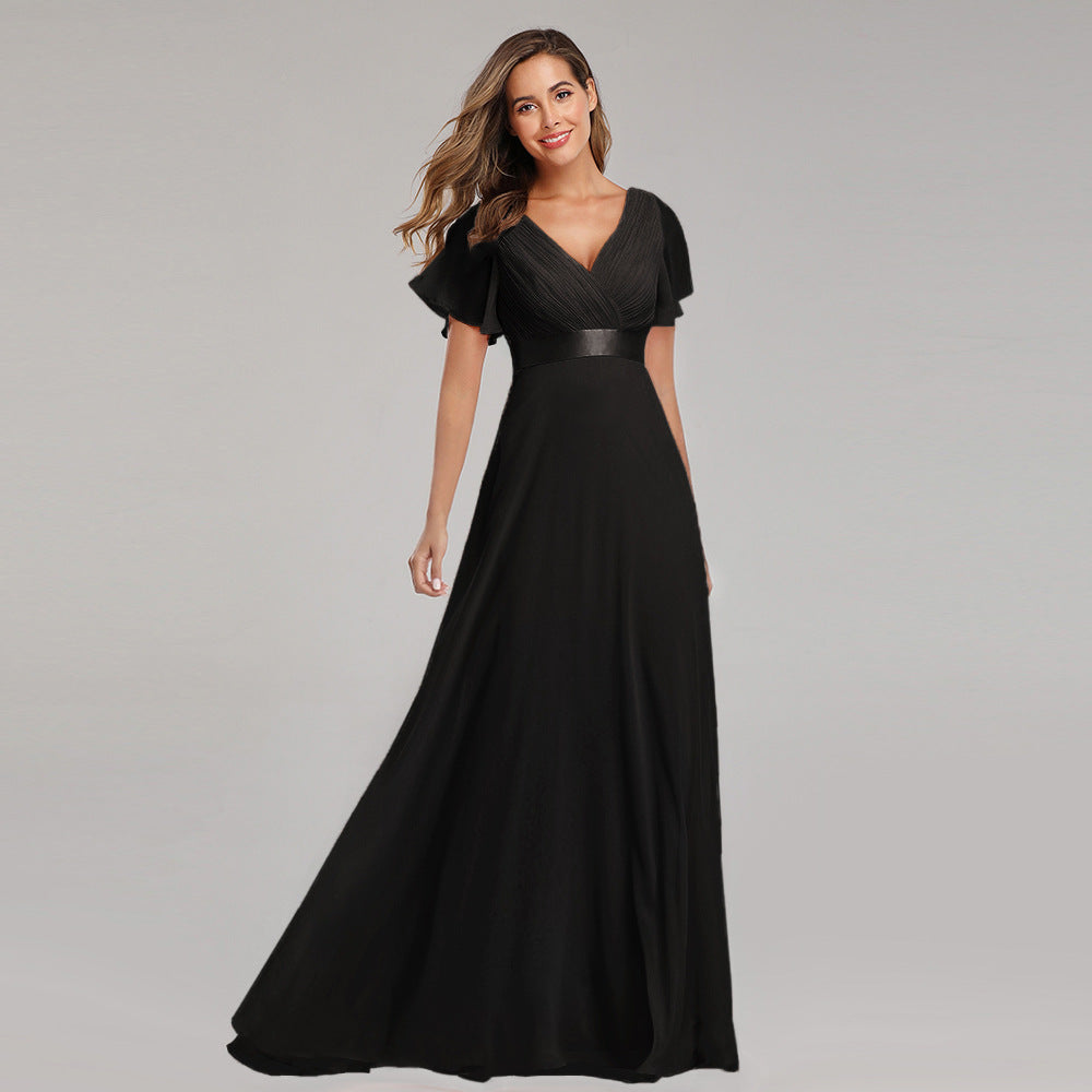 Celeste | Plus Size Double V-Neck Chiffon Evening Dress