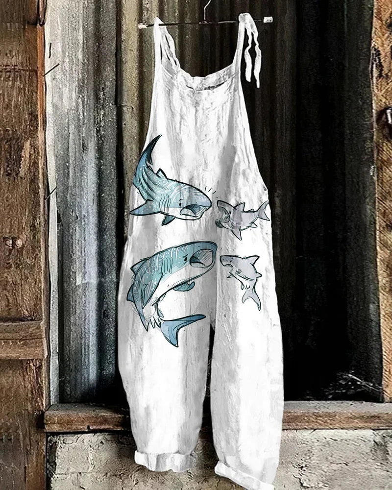 Lightweight artisanal jumpsuit in shark style