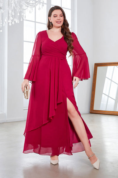 Elara | Plus Size V-Neck Chiffon Bridesmaid & Evening Dress