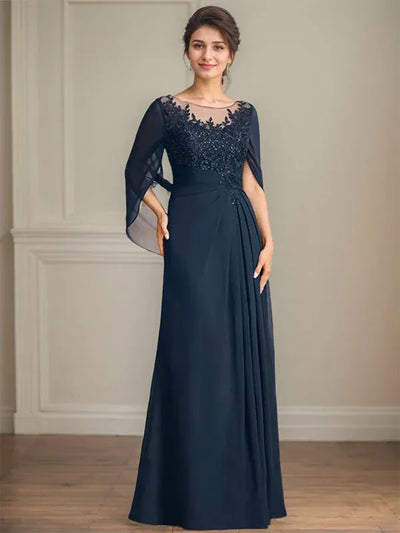 Eloria – Scoop Neck Sequined & Pleated Mother of the Bride Gown