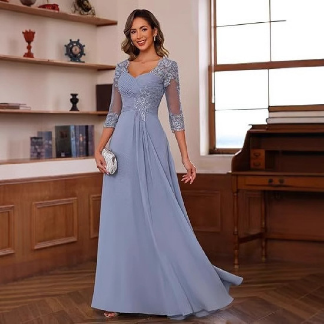 Amelia – Lace Appliqué Evening & Engagement Dress