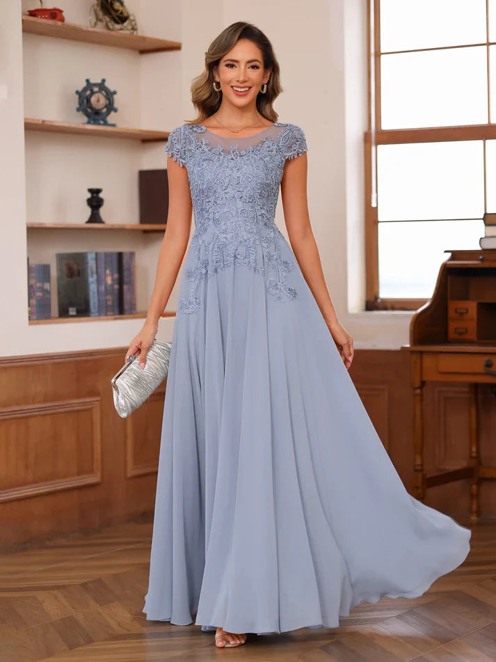 Colette | A-Line Scoop Neck Chiffon Dress with Appliqué