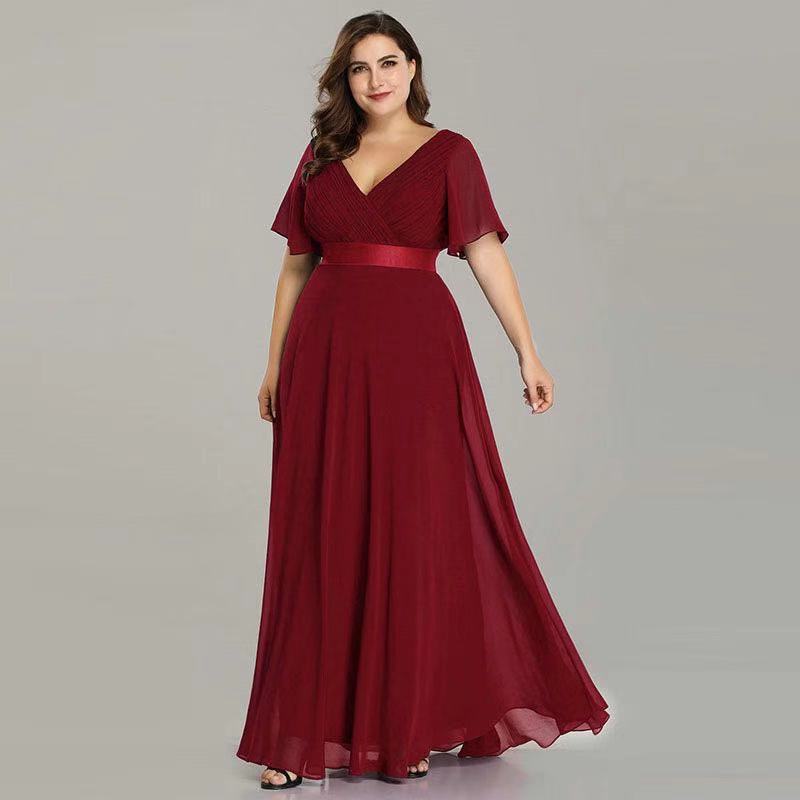 Celeste | Plus Size Double V-Neck Chiffon Evening Dress