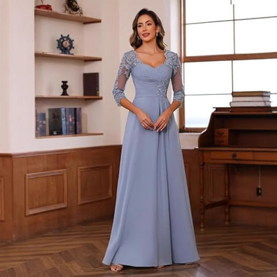 Amelia – Lace Appliqué Evening & Engagement Dress