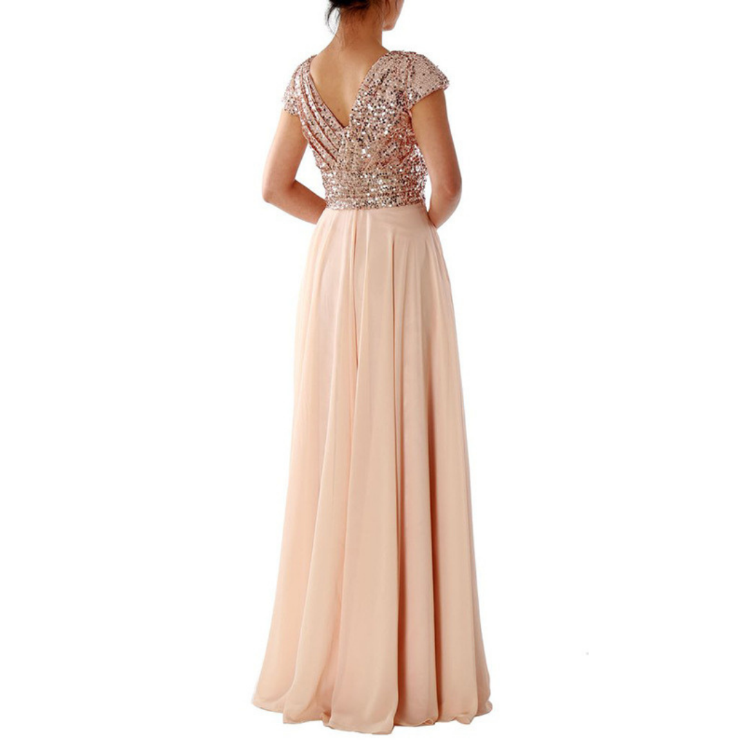 Marcella | V-Neck Sequin & Chiffon Evening Dress