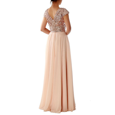 Marcella | V-Neck Sequin & Chiffon Evening Dress