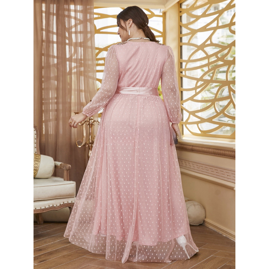 Isolde | Plus Size Sequin Embroidered V-Neck Lace Evening Dress