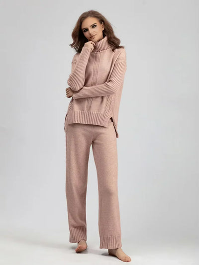 Scarlett | Chic High-Neck Knit Sweater & Loose Pants Set