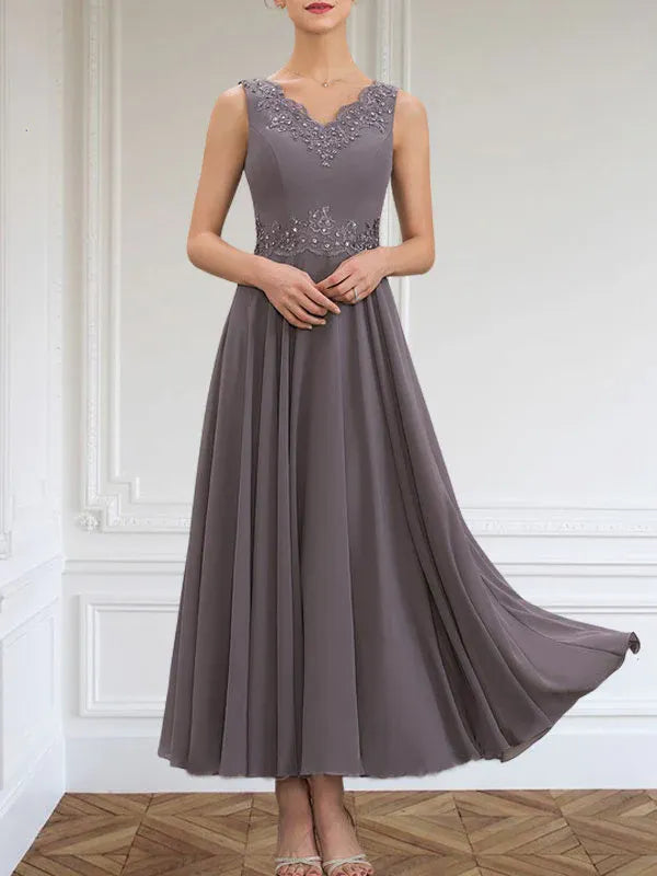 Evelina | A-Line Chiffon Dress with Sequins & Lace