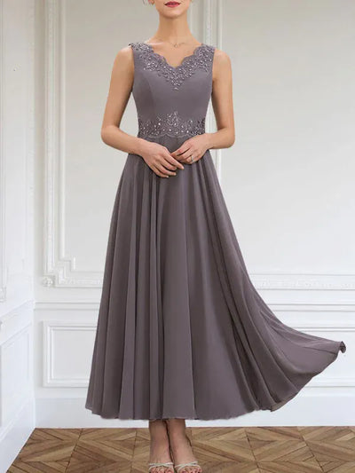 Evelina | A-Line Chiffon Dress with Sequins & Lace