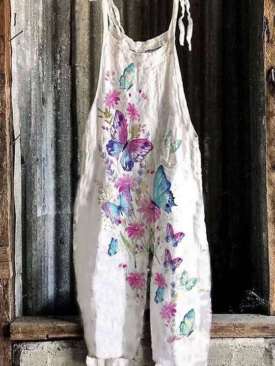 Lightweight artisanal jumpsuit in butterfly style