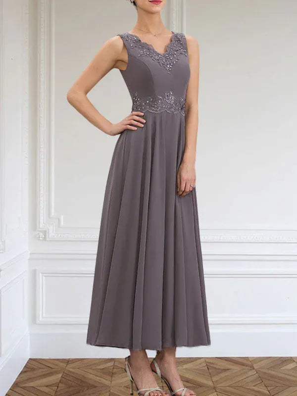 Evelina | A-Line Chiffon Dress with Sequins & Lace