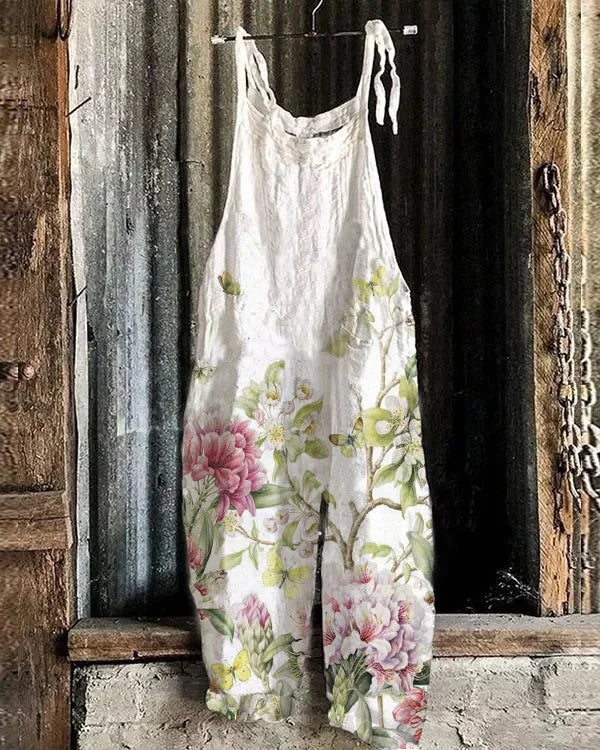 Lightweight artisanal jumpsuit in soft floral garden style