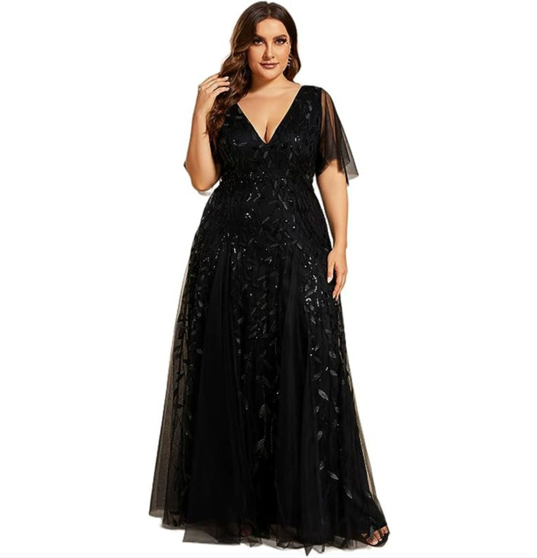 Marjorie | Plus Size V-Neck Lace & Sequin Mother of the Bride Dress