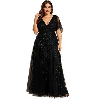 Marjorie | Plus Size V-Neck Lace & Sequin Mother of the Bride Dress