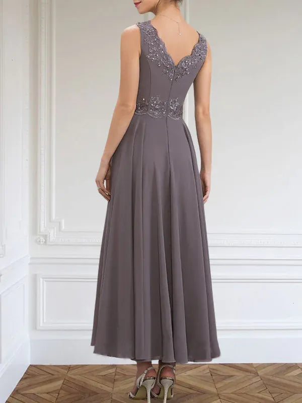 Evelina | A-Line Chiffon Dress with Sequins & Lace