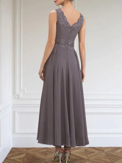 Evelina | A-Line Chiffon Dress with Sequins & Lace