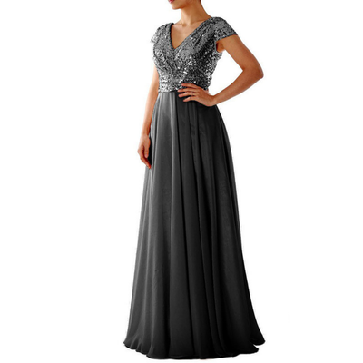 Marcella | V-Neck Sequin & Chiffon Evening Dress