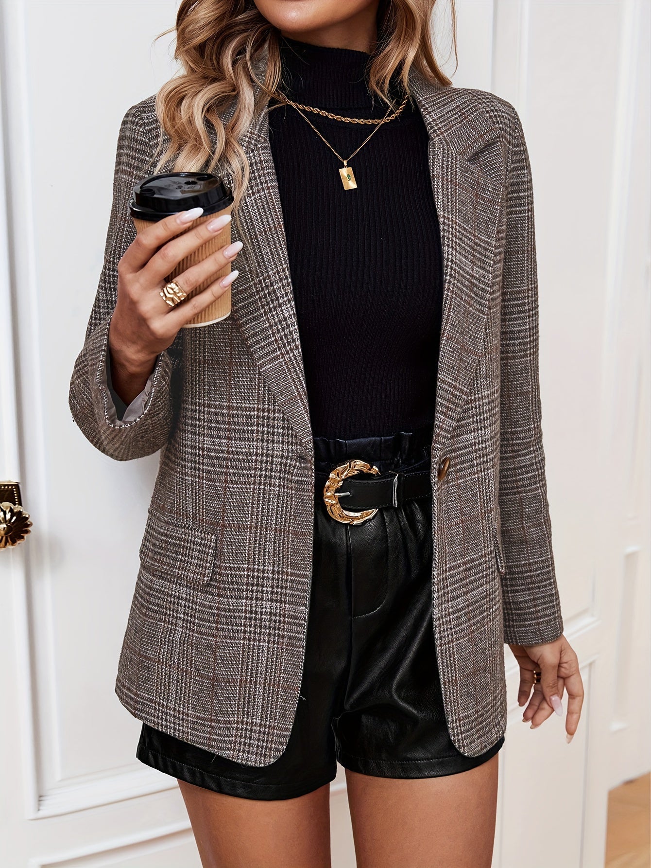Danielle | Women Plaid Button Long Sleeve Blazer Jacket