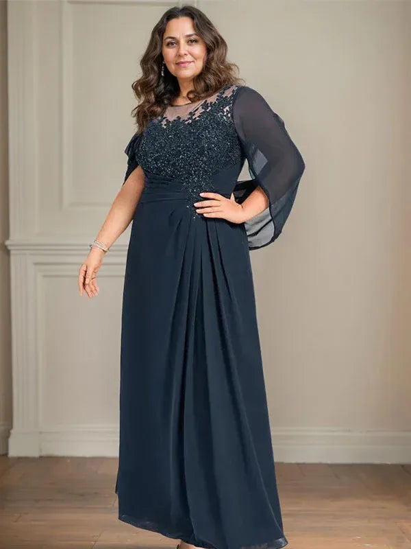 Eloria – Scoop Neck Sequined & Pleated Mother of the Bride Gown