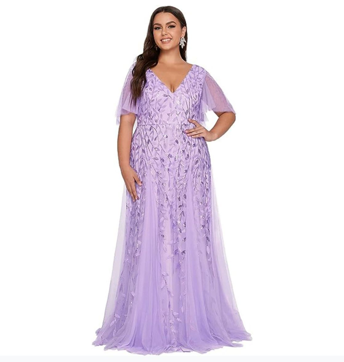 Marjorie | Plus Size V-Neck Lace & Sequin Mother of the Bride Dress