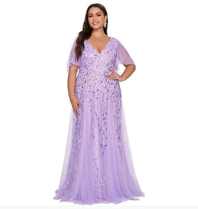 Marjorie | Plus Size V-Neck Lace & Sequin Mother of the Bride Dress