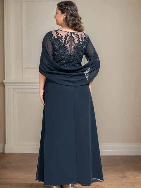 Eloria – Scoop Neck Sequined & Pleated Mother of the Bride Gown