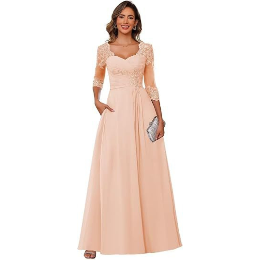 Amelia – Lace Appliqué Evening & Engagement Dress