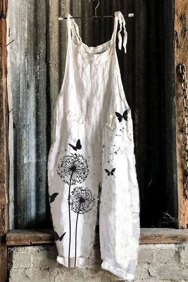 Lightweight artisanal jumpsuit in dandelion butterfly style