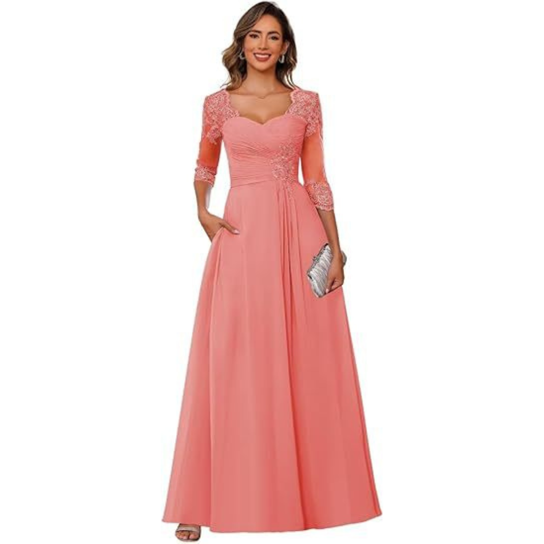 Amelia – Lace Appliqué Evening & Engagement Dress