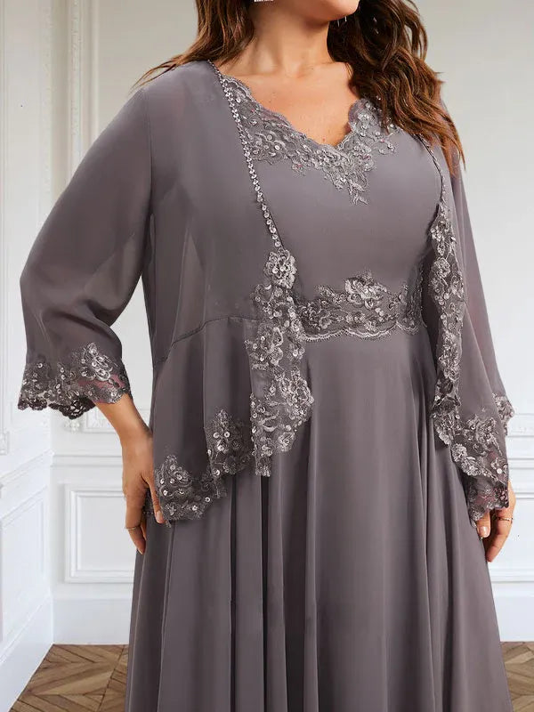 Evelina | A-Line Chiffon Dress with Sequins & Lace