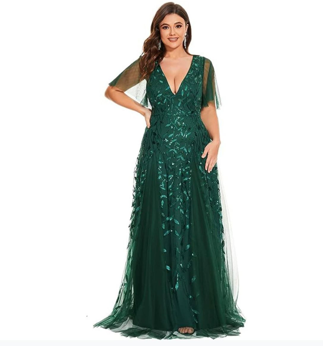 Marjorie | Plus Size V-Neck Lace & Sequin Mother of the Bride Dress