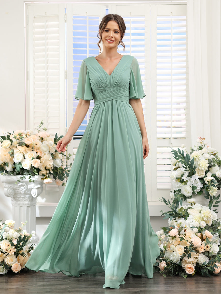 Elise | A-Line V-Neck Chiffon Dress with Pockets