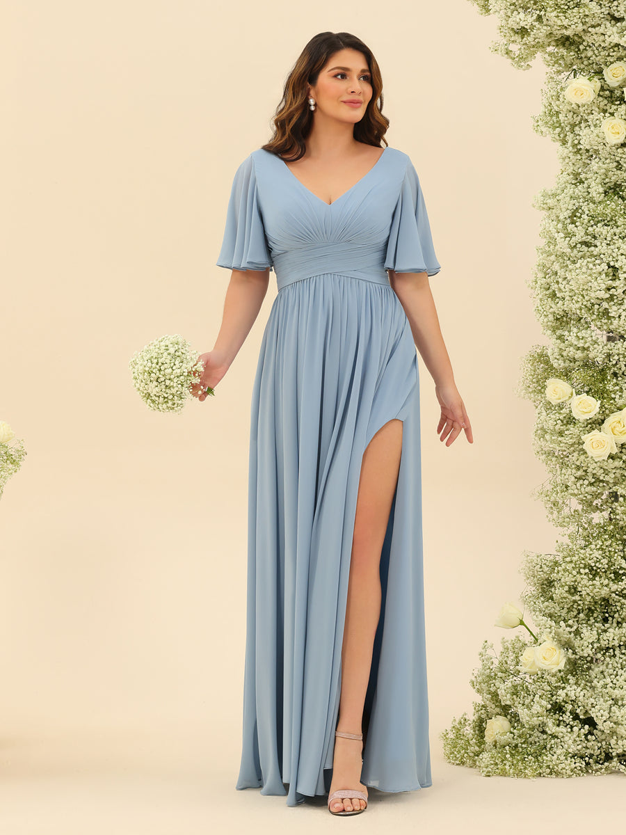 Elise | A-Line V-Neck Chiffon Dress with Pockets