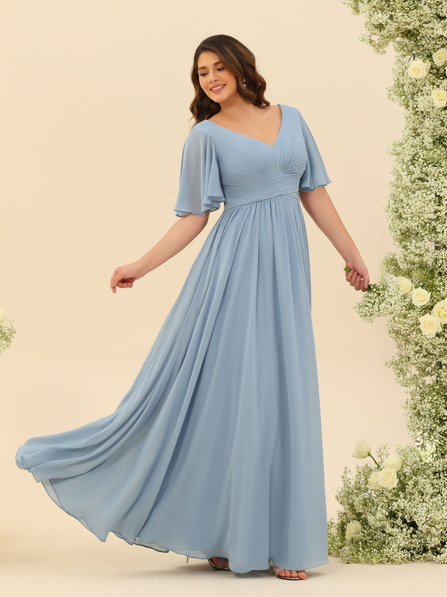 Elise | A-Line V-Neck Chiffon Dress with Pockets