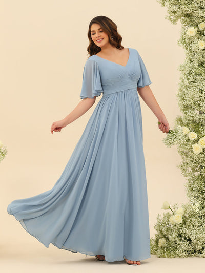 Elise | A-Line V-Neck Chiffon Dress with Pockets