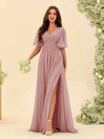 Elise | A-Line V-Neck Chiffon Dress with Pockets