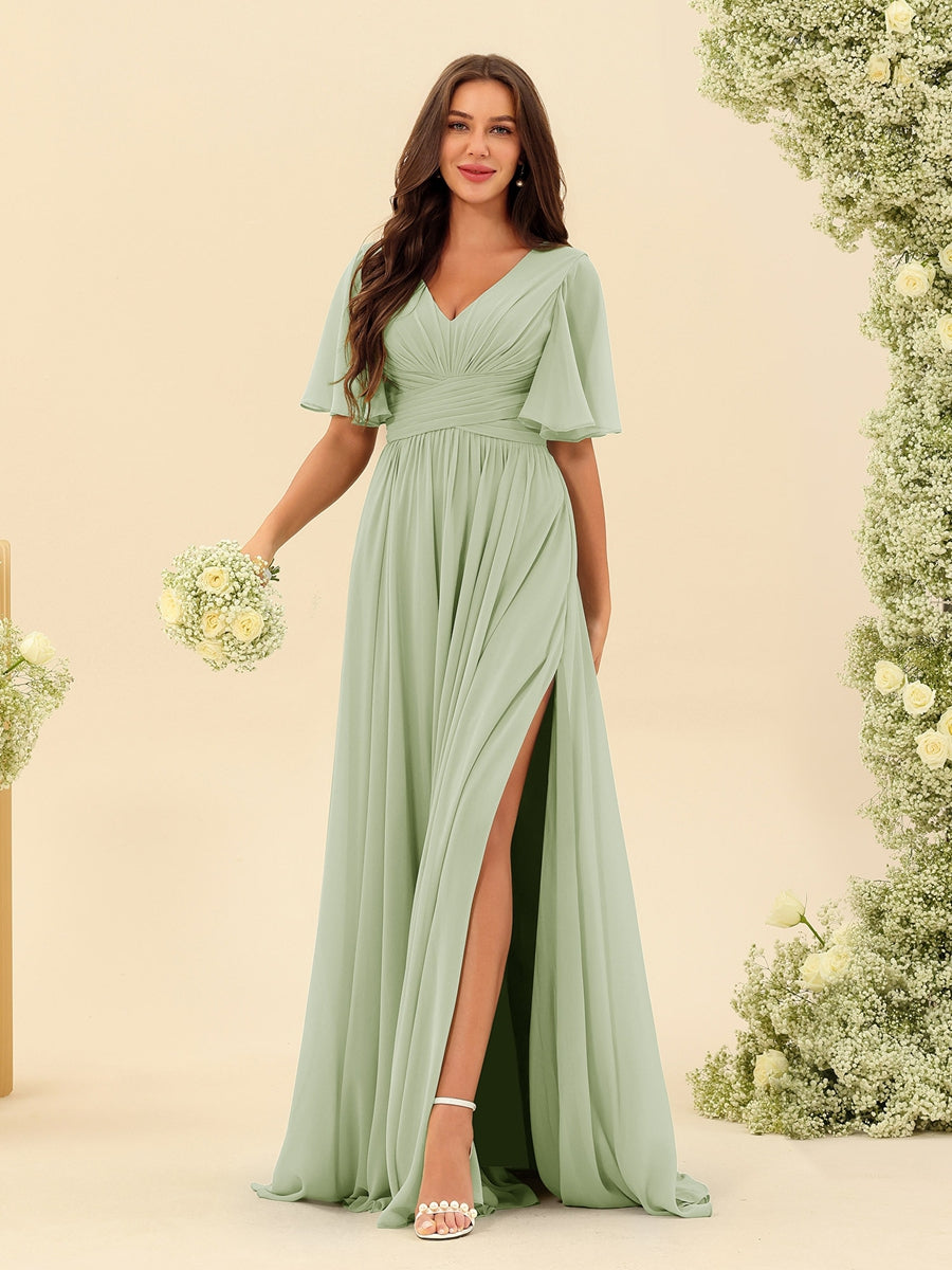 Elise | A-Line V-Neck Chiffon Dress with Pockets