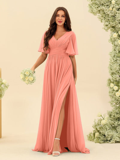 Elise | A-Line V-Neck Chiffon Dress with Pockets