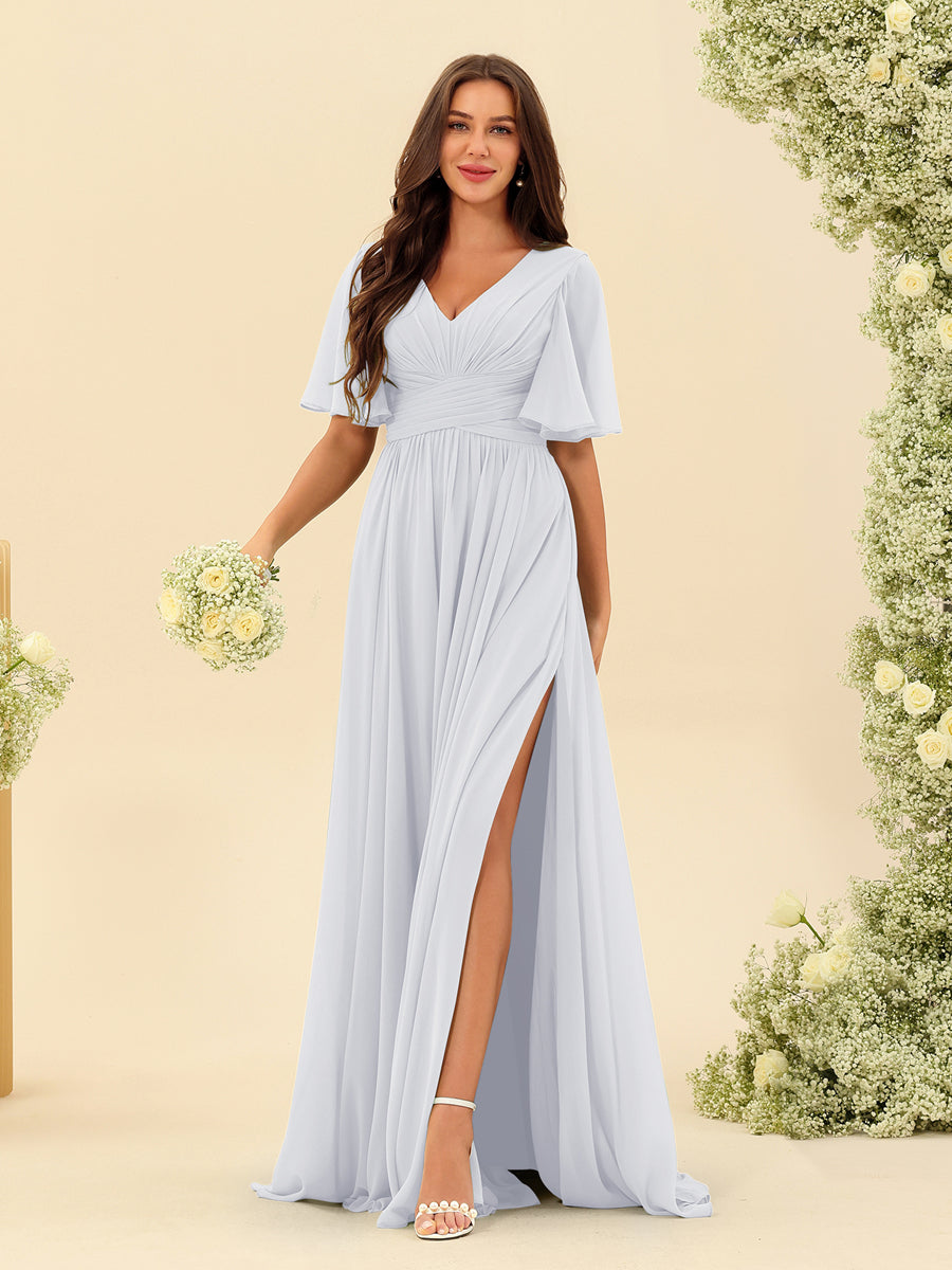 Elise | A-Line V-Neck Chiffon Dress with Pockets