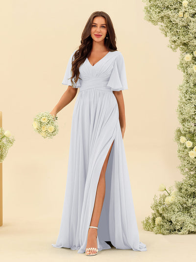 Elise | A-Line V-Neck Chiffon Dress with Pockets