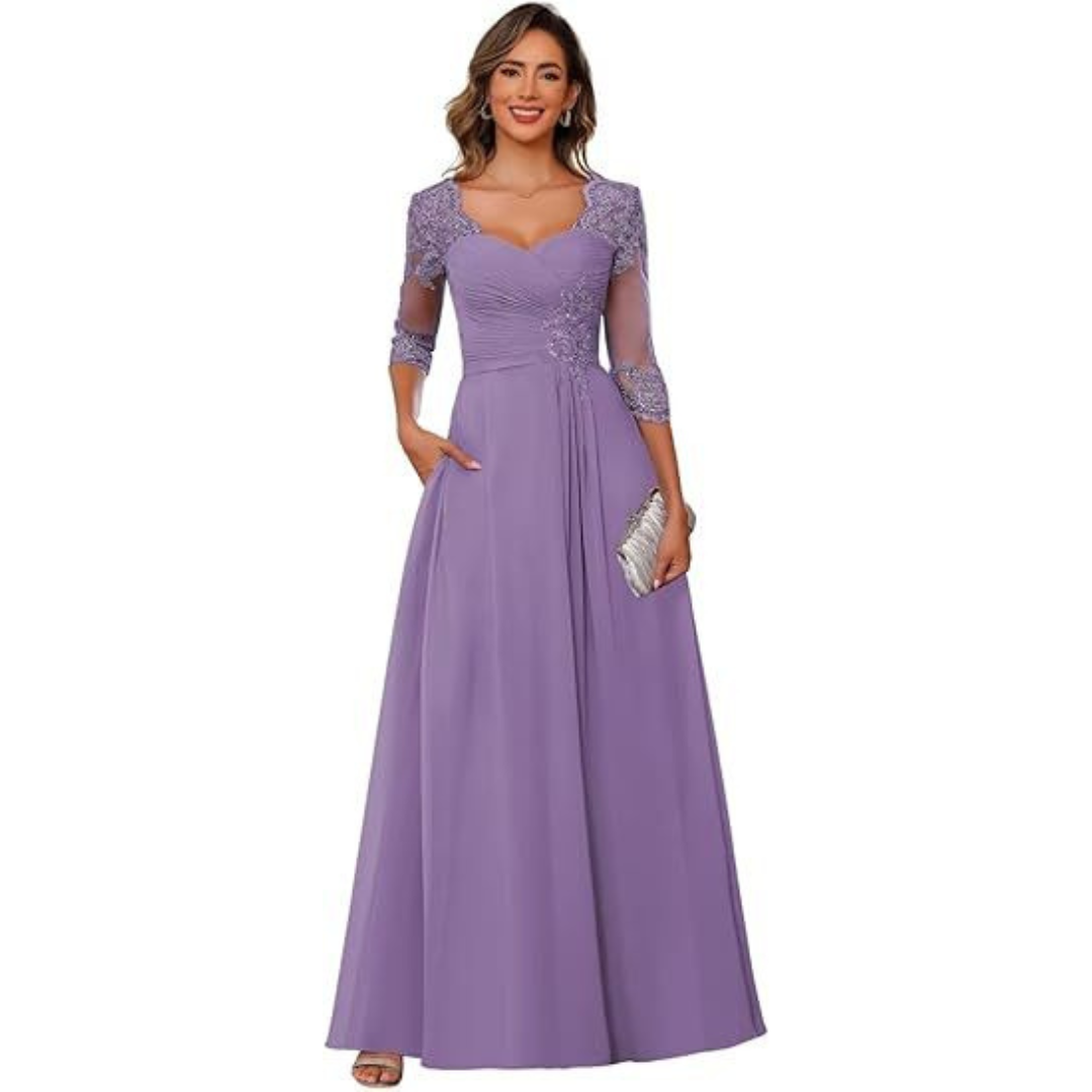 Amelia – Lace Appliqué Evening & Engagement Dress