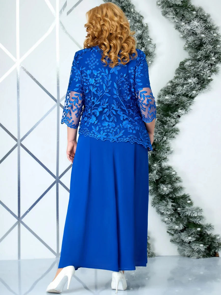 Celeste – Plus Size Floral Embroidered Evening Dress